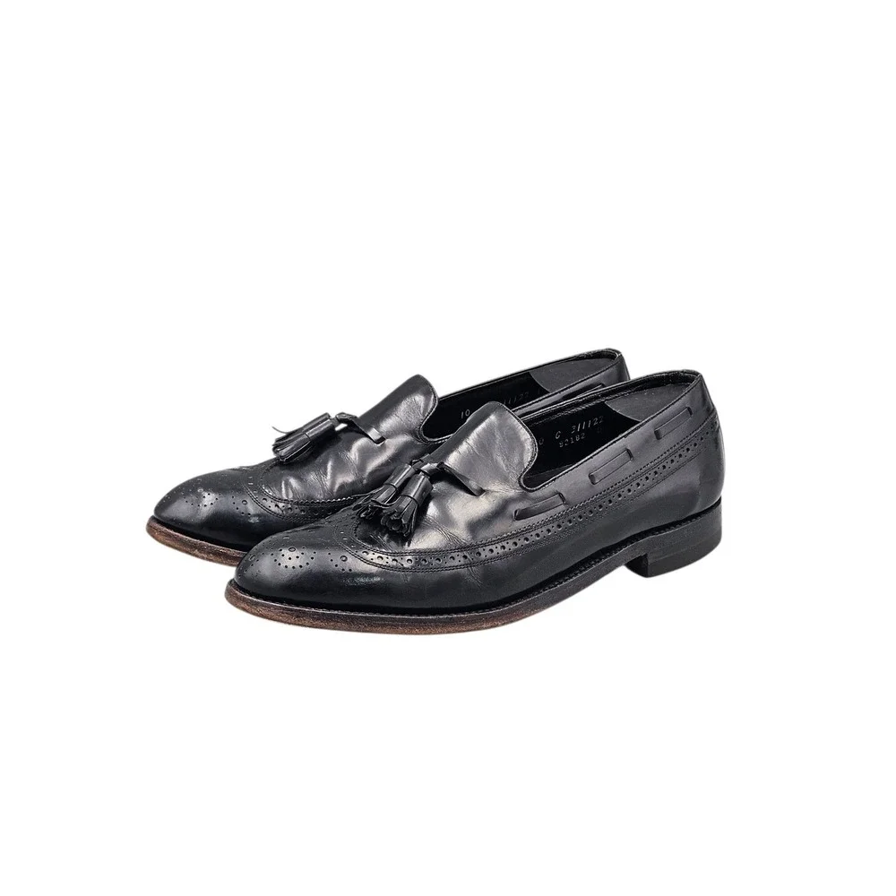 Florsheim Imperial Men's‎ Size 10 C VTG Black V Wing Tassell Loafers Dress Shoes